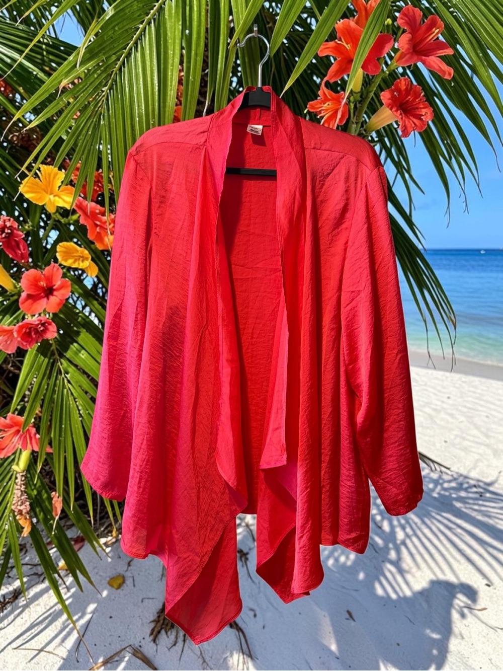 Jockey Bright Coral Flowy Cardigan Cover-Up